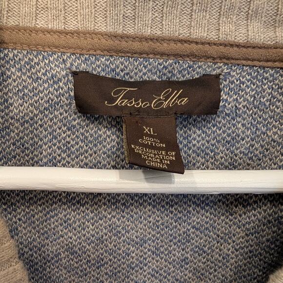 Tasso Elba Sweater Mens Large Beige Blue Cardigan Knit Preppy Grandpa - Size XL - Picture 5 of 7